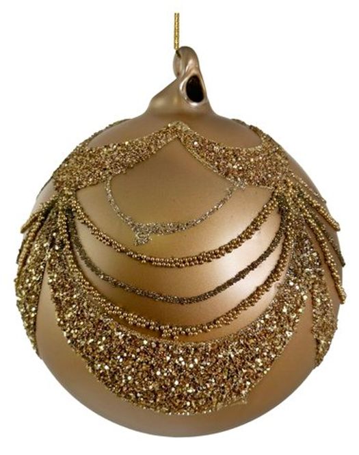 Hovedbilde Matt gull julekule med gull glitter 12cm