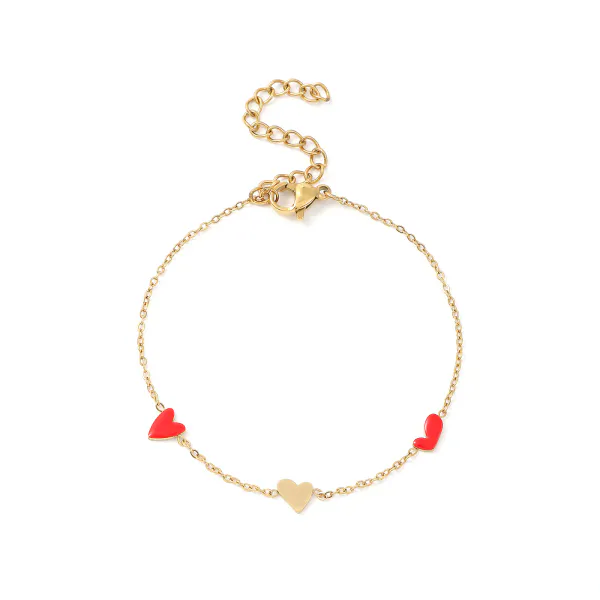Bilde av Linnea - Heart Chain Bracelet Red & Gold Stainles ...